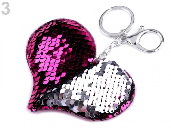 Přívěsek na kabelku / klíče srdce s měnícími flitry