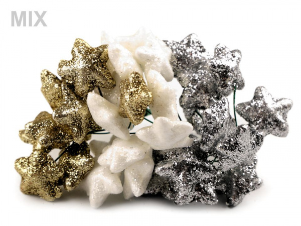 Vánoční dekorační hvězda na drátku s glitry Ø20 mm