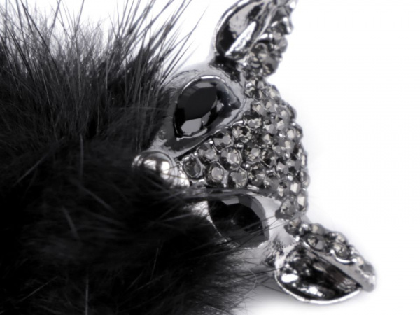 Brož liška s kožešinou a kamínky