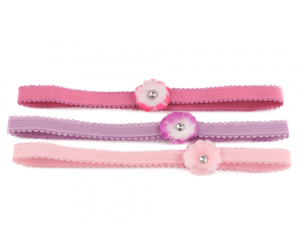 Dětská elastická čelenka do vlasů s květem sada 3 ks