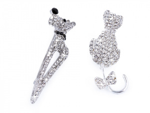 Brož s broušenými kamínky kočka, pes