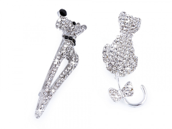 Brož s broušenými kamínky kočka, pes