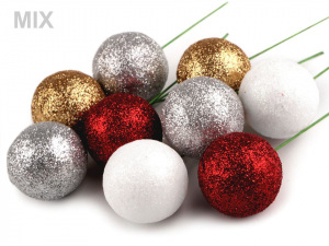 Vánoční dekorační kuličky Ø27 mm s glitry a drátkem