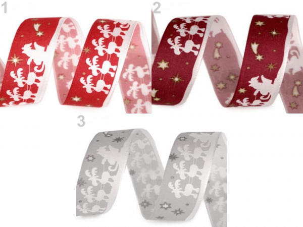 Vánoční taftová stuha Santa se soby šíře 25 mm