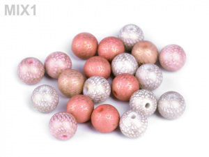 Dekorační plastové korálky Ø10 mm se zlatým potiskem