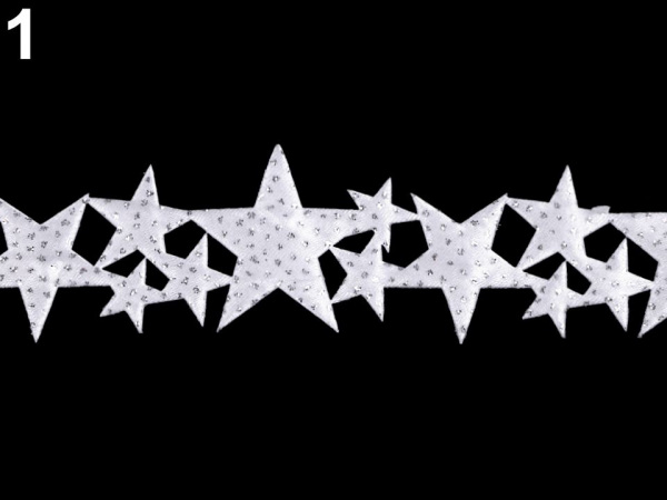 Saténový prýmek šíře 32 mm hvězdy s glitry, vánoční
