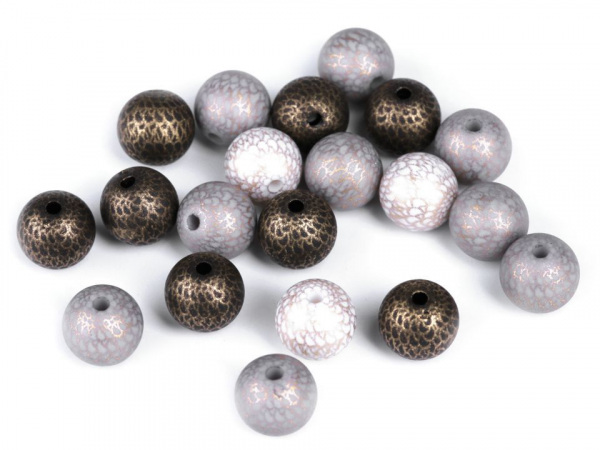 Dekorační plastové korálky Ø10 mm se zlatým potiskem