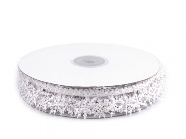 Saténový prýmek šíře 25 mm vločky s glitry