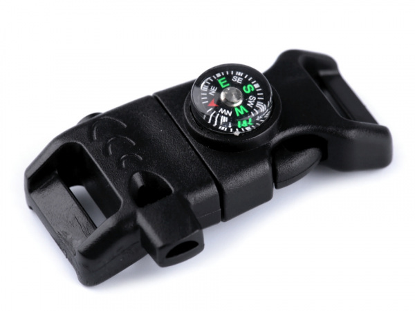 Sada na výrobu náramku z padákové šňůry s kompasem, píšťalkou, nožem a křesadlem