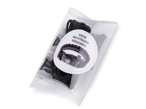 Sada na výrobu náramku z padákové šňůry s kompasem, píšťalkou, nožem a křesadlem