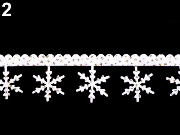 Saténový prýmek šíře 25 mm vločky s glitry