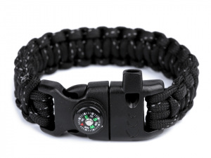 Sada na výrobu náramku z padákové šňůry s kompasem, píšťalkou, nožem a křesadlem