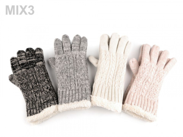 Dámské rukavice pletené s lurexem a kožíškem