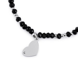 Náramek s broušenými korálky z nerezové oceli  - srdce
