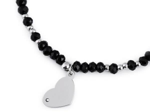 Náramek s broušenými korálky z nerezové oceli  - srdce