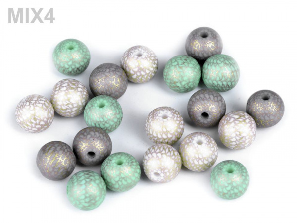 Dekorační plastové korálky Ø10 mm se zlatým potiskem