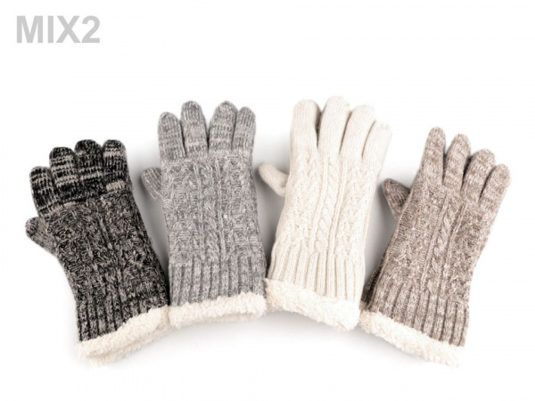 Dámské rukavice pletené s lurexem a kožíškem