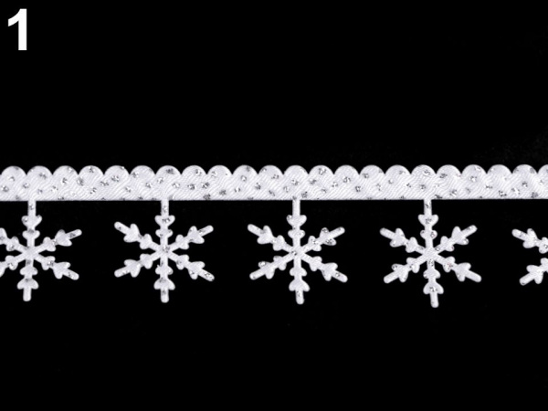 Saténový prýmek šíře 25 mm vločky s glitry