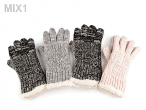 Dámské rukavice pletené s lurexem a kožíškem