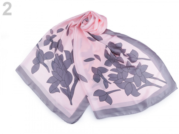 Saténová šála s květy 90x180 cm
