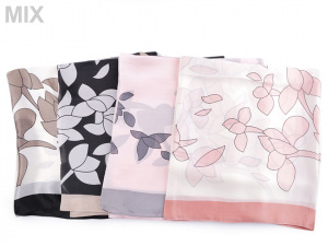 Saténová šála s květy 90x180 cm