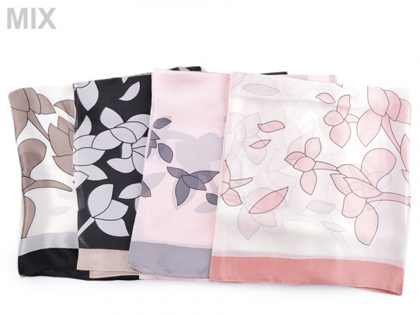 Saténová šála s květy 90x180 cm