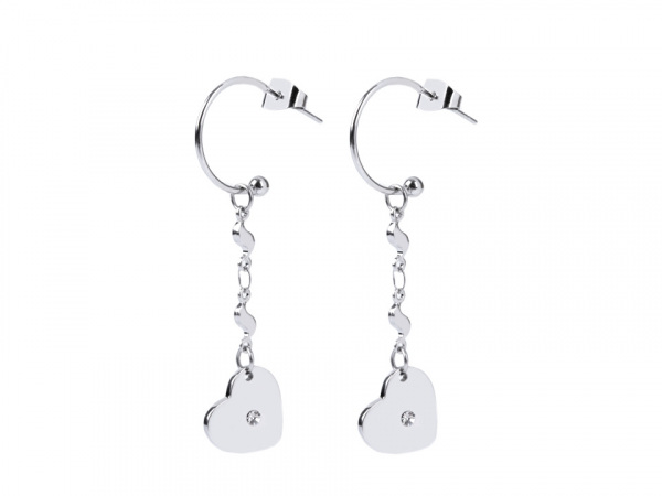 Náušnice z nerezové oceli srdce s broušeným kamínkem