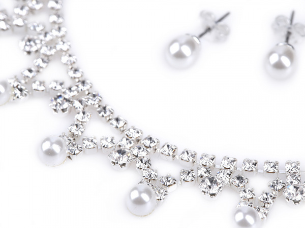 Štrasová souprava s perlami - jablonecká bižuterie