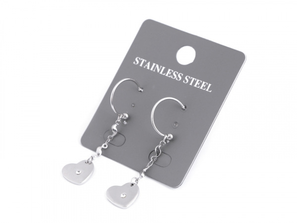 Náušnice z nerezové oceli srdce s broušeným kamínkem