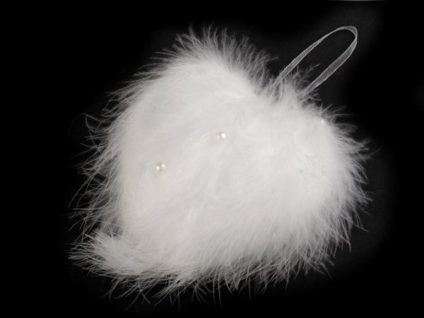 Vánoční / svatební peříčkové srdce s perlami 2. jakost