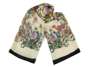 Saténová šála s lučními květy 90x180 cm