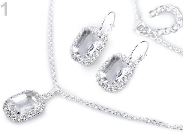 Náhrdelník a náušnice s broušenými kamínky - jablonecká bižuterie