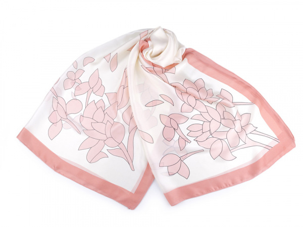 Saténová šála s květy 90x180 cm