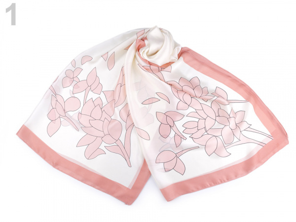 Saténová šála s květy 90x180 cm