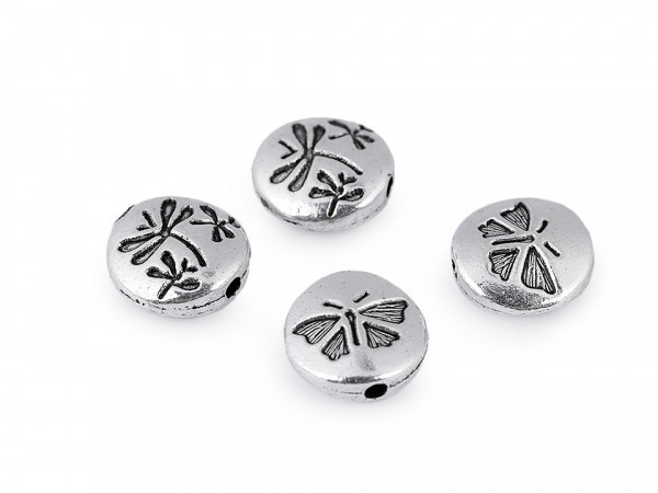 Kovový korálek / placka vážka Ø11 mm