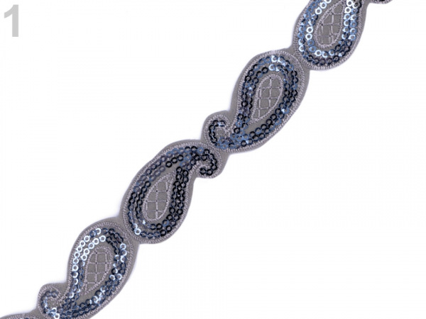 Flitrový prýmek šíře 30 mm nažehlovací, paisley