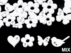 Dřevěné srdce, ptáček, motýl, květ k nalepení / k domalování