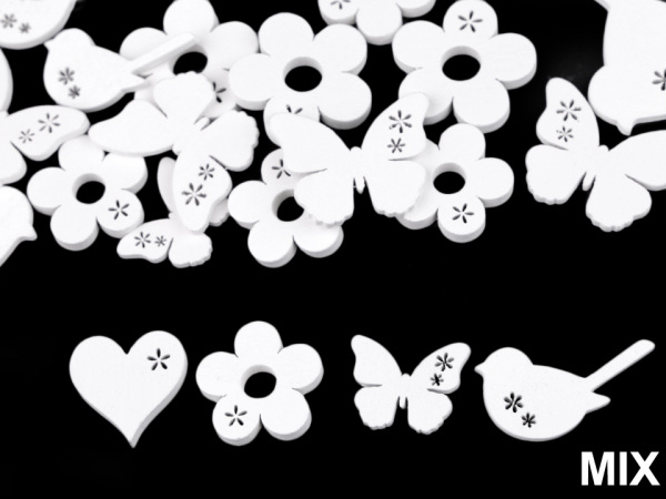 Dřevěné srdce, ptáček, motýl, květ k nalepení / k domalování