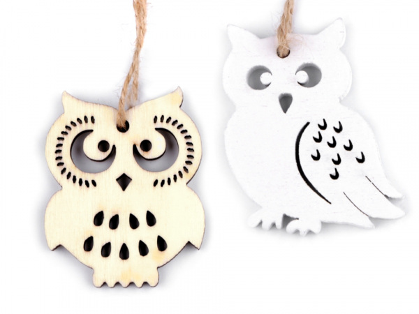 Dřevěná sova s provázkem