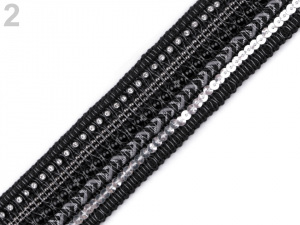 Víceřadý prýmek s flitry, korálky a broušenými kamínky šíře 39 mm