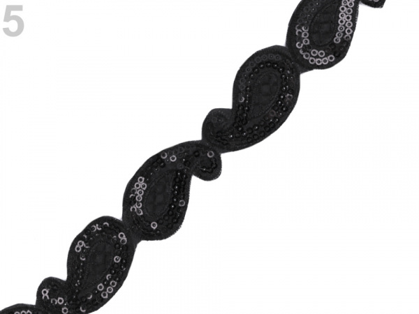 Flitrový prýmek šíře 30 mm nažehlovací, paisley