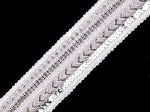 Víceřadý prýmek s flitry, korálky a broušenými kamínky šíře 39 mm