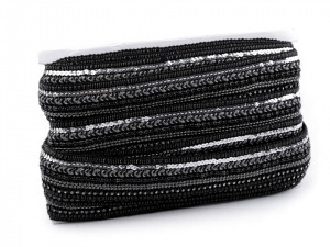 Víceřadý prýmek s flitry, korálky a broušenými kamínky šíře 39 mm