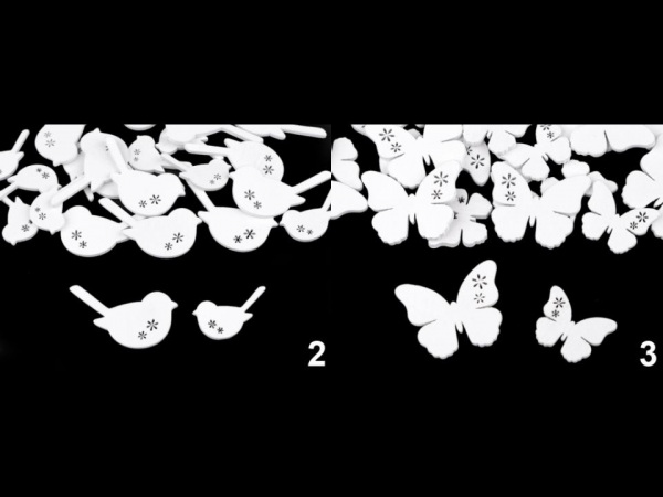 Dřevěné srdce, ptáček, motýl, květ k nalepení / k domalování