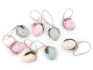 Dekorační křepelčí vajíčka s peřím k zavěšení