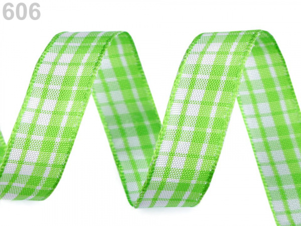 Károvaná stuha s drátem šíře 15 mm