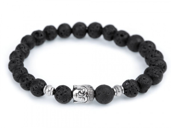 Buddha náramek černá láva, pánský