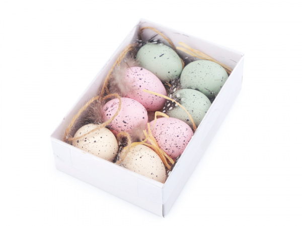 Dekorační křepelčí vajíčka s peřím k zavěšení