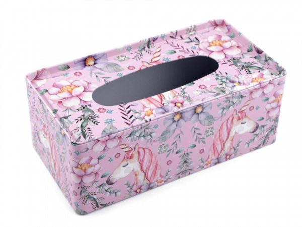 Plechový zásobník / box na kapesníky jenorožec