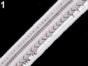 Víceřadý prýmek s flitry, korálky a broušenými kamínky šíře 39 mm